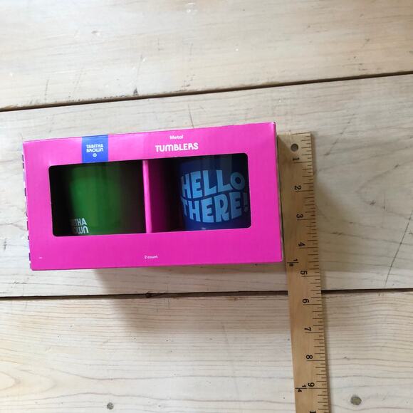Tabitha Brown for Target NWT Metal Hello There Tumbler Set 2pc 12oz Blue Green - Picture 6 of 6